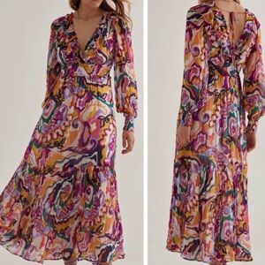 NWT Anthropologie The Odetta Ruffled V-Neck Maxi Dress